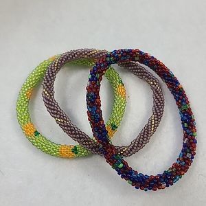 Lily And Laura Set Of 3 Beaded Bracelets Prairie Purple Gold Multicolor